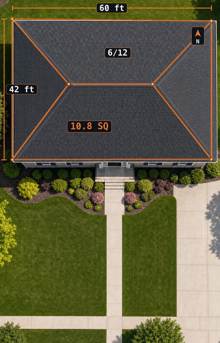 Aerial roof measurement plan for 1180 Cypress Bend, Tampa FL